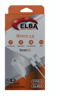 ELBA ELB04-PD-25WTypc BEYAZ 25W Typc-e Ev Şarj Kafa+1mt Type-c To Type-c Kablo 3.1 Hızlı Şarj